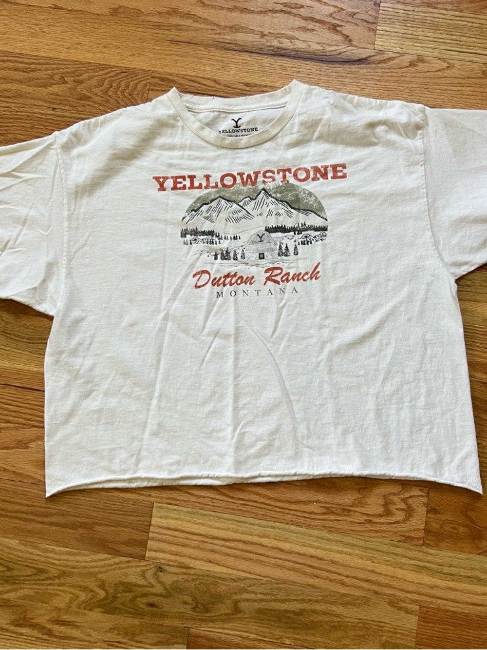 Yellowstone Dutton Ranch Short Sleeve Crop Tee - White with Rust Graphic
